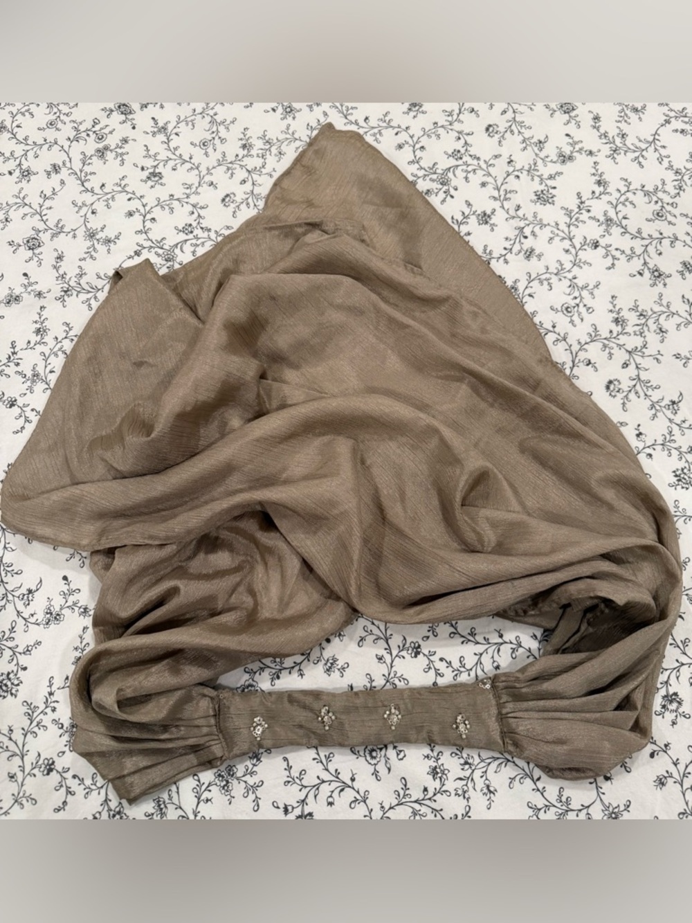 Taupe Beaded Chiffon Scarf Wrap
